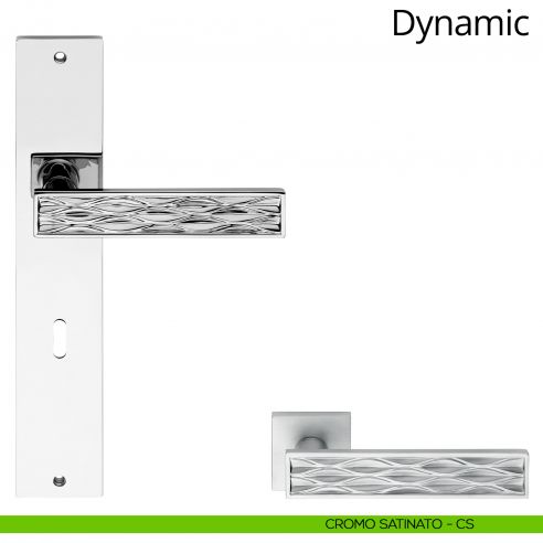 Maniglia con placca per porta Dynamic Linea Calì - cromo satinato - foro patent