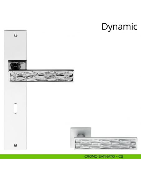 Maniglia con placca per porta Dynamic Linea Calì - cromo satinato - foro patent