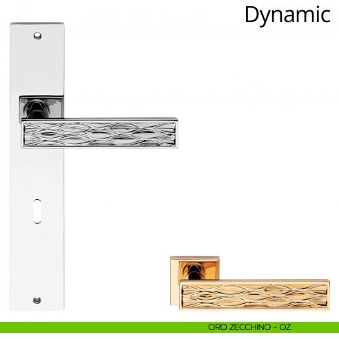 Maniglia con placca per porta Dynamic Linea Calì - oro zecchino - foro patent