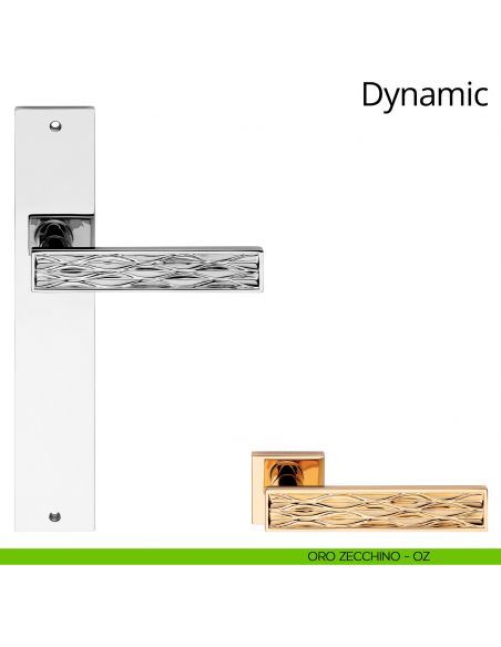 Maniglia con placca per porta Dynamic Linea Calì - oro zecchino - placca cieca