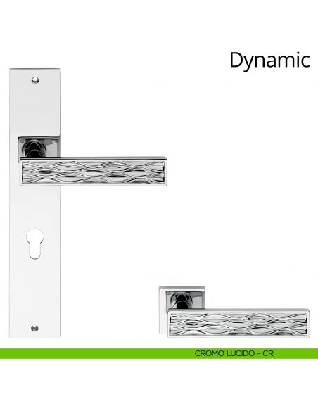 Maniglia con placca per porta Dynamic Linea Calì - cromo lucido - foro yale