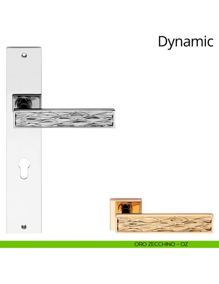 Maniglia con placca per porta Dynamic Linea Calì - oro zecchino - foro yale