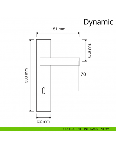 Maniglia con placca per porta Dynamic Linea Calì placca foro patent interasse 70 mm