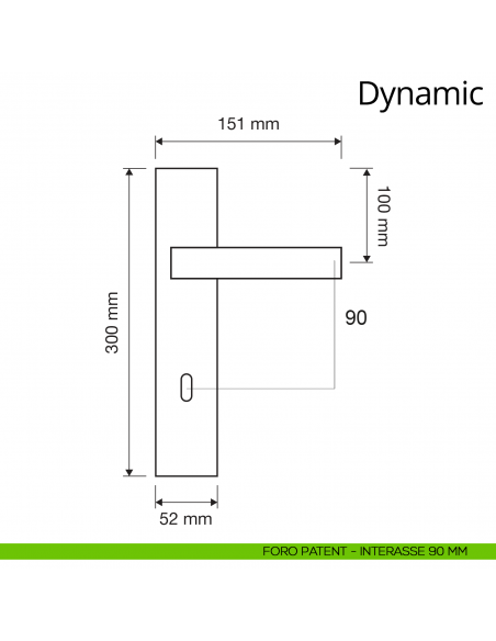 Maniglia con placca per porta Dynamic Linea Calì placca foro patent interasse 90 mm