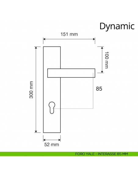 Maniglia con placca per porta Dynamic Linea Calì placca foro yale interasse 85 mm