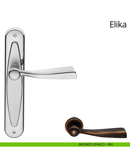 Maniglia con placca per porta Elika Linea Calì - bronzo opaco - placca cieca
