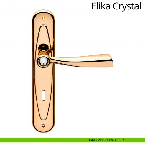 Maniglia Swarovski con placca per porta Elika Crystal Linea Calì - oro zecchino - foro patent