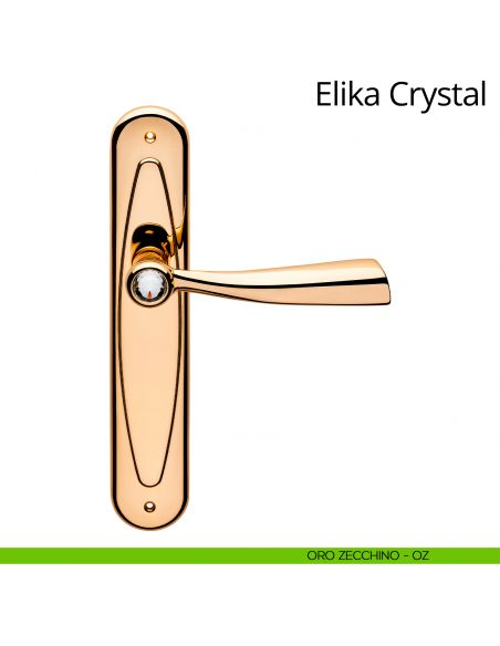 Maniglia Swarovski con placca per porta Elika Crystal Linea Calì - oro zecchino - placca cieca