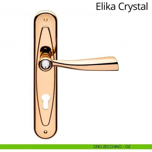 Maniglia Swarovski con placca per porta Elika Crystal Linea Calì - oro zecchino - foro yale