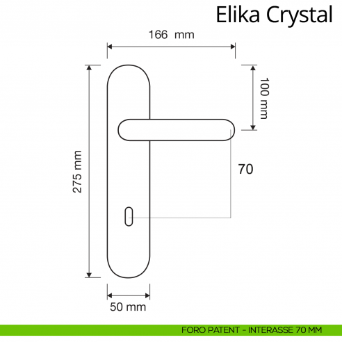 Maniglia Swarovski con placca per porta Elika Crystal Linea Calì placca foro patent interasse 70 mm