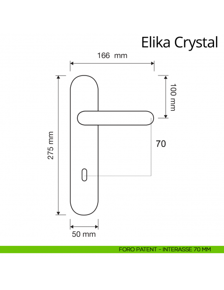 Maniglia Swarovski con placca per porta Elika Crystal Linea Calì placca foro patent interasse 70 mm