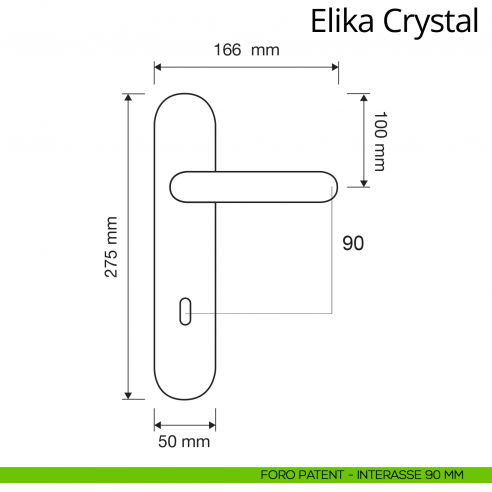 Maniglia Swarovski con placca per porta Elika Crystal Linea Calì placca foro patent interasse 90 mm