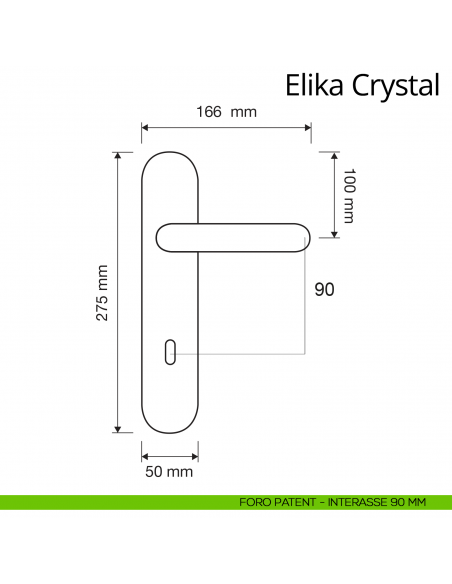 Maniglia Swarovski con placca per porta Elika Crystal Linea Calì placca foro patent interasse 90 mm