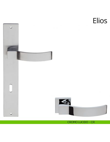 Maniglia con placca per porta Elios Linea Calì - cromo lucido - foro patent