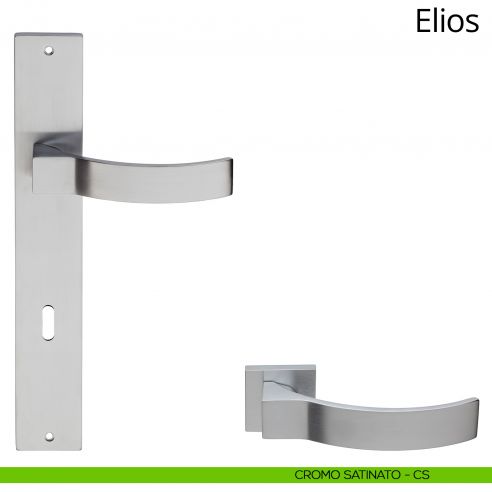 Maniglia con placca per porta Elios Linea Calì - cromo satinato - foro patent