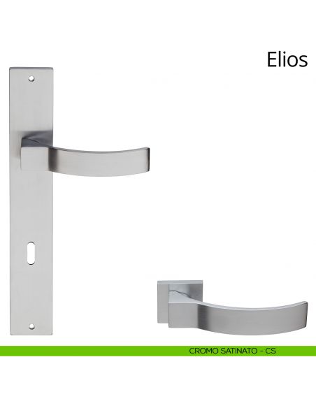 Maniglia con placca per porta Elios Linea Calì - cromo satinato - foro patent