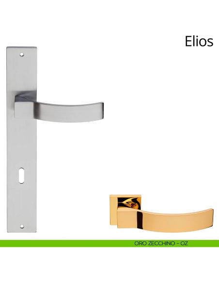 Maniglia con placca per porta Elios Linea Calì - oro zecchino - foro patent