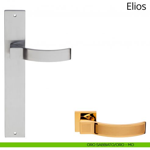Maniglia con placca per porta Elios Linea Calì - oro + oro sabbiato - placca cieca