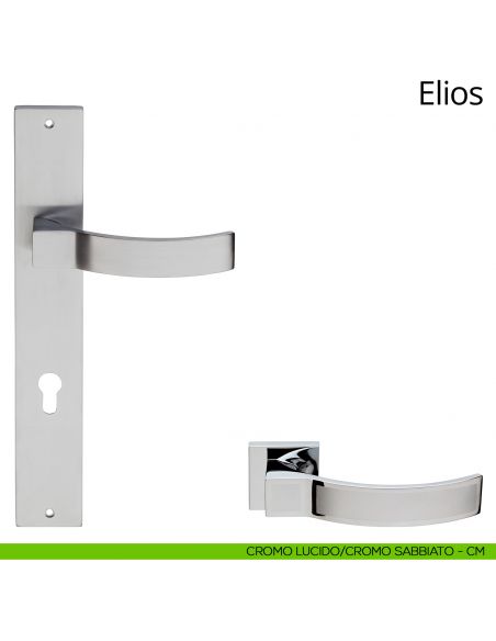 Maniglia con placca per porta Elios Linea Calì - cromo lucido + cromo satinato - foro yale