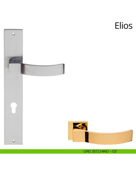 Maniglia con placca per porta Elios Linea Calì - oro zecchino - foro yale