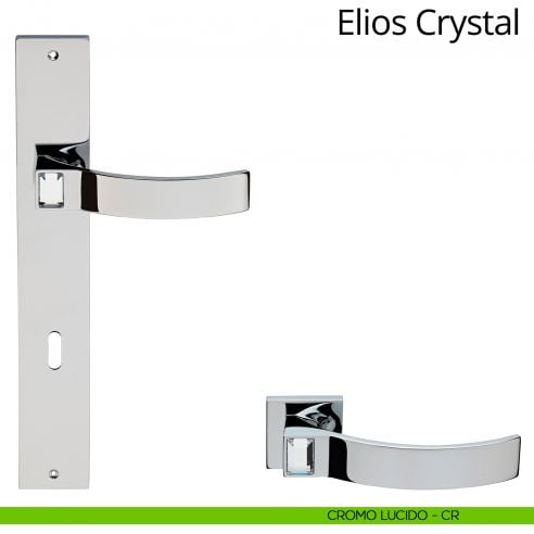 Maniglia Swarovski con placca per porta Elios Crystal Linea Calì - cromo lucido - foro patent