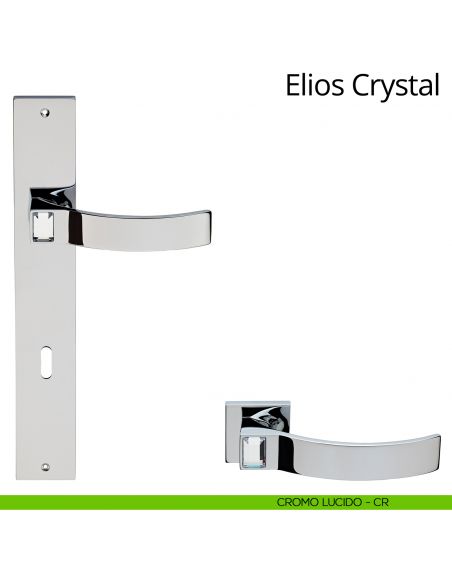 Maniglia Swarovski con placca per porta Elios Crystal Linea Calì - cromo lucido - foro patent