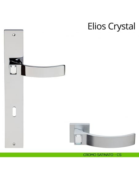 Maniglia Swarovski con placca per porta Elios Crystal Linea Calì - cromo satinato - foro patent