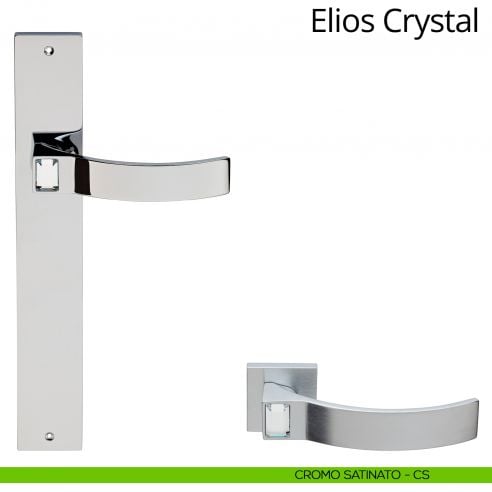 Maniglia Swarovski con placca per porta Elios Crystal Linea Calì - cromo satinato - placca cieca