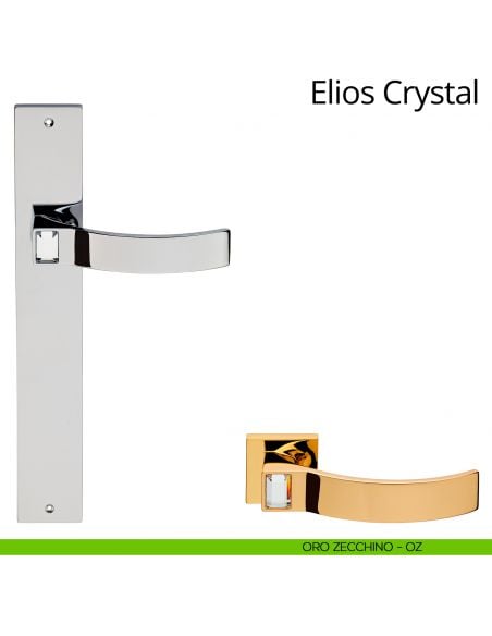 Maniglia Swarovski con placca per porta Elios Crystal Linea Calì - oro zecchino - placca cieca
