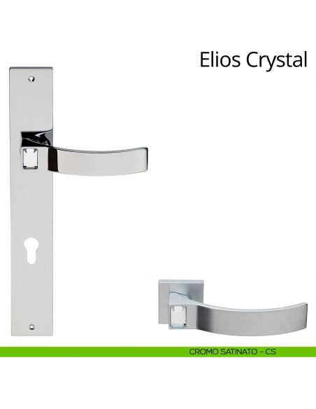 Maniglia Swarovski con placca per porta Elios Crystal Linea Calì - cromo satinato - foro yale