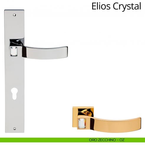 Maniglia Swarovski con placca per porta Elios Crystal Linea Calì - oro zecchino - foro yale