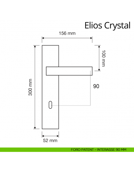 Maniglia Swarovski con placca per porta Elios Crystal Linea Calì placca foro patent interasse 90 mm