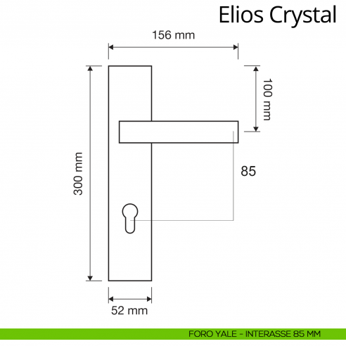 Maniglia Swarovski con placca per porta Elios Crystal Linea Calì placca foro yale interasse 85 mm