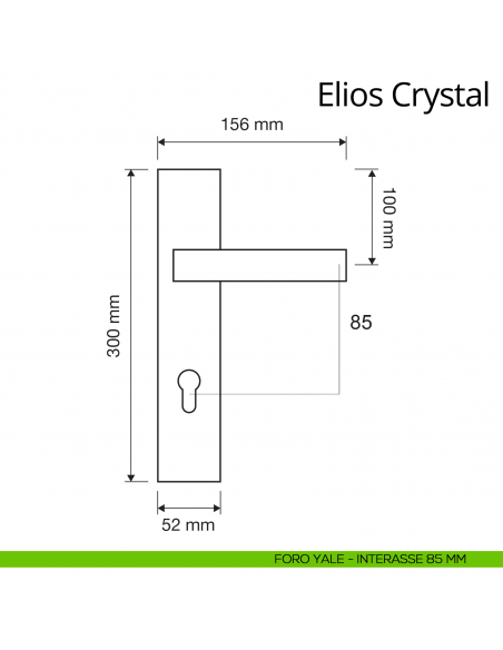 Maniglia Swarovski con placca per porta Elios Crystal Linea Calì placca foro yale interasse 85 mm