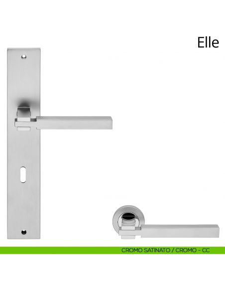 Maniglia con placca per porta Elle Linea Calì  - cromo satinato + cromo - foro patent