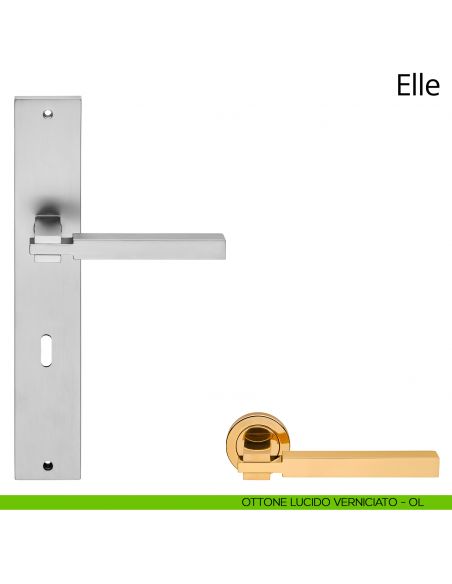 Maniglia con placca per porta Elle Linea Calì  - ottone lucido verniciato - foro patent