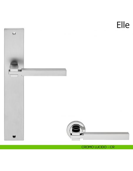 Maniglia con placca per porta Elle Linea Calì  - cromo lucido - placca cieca