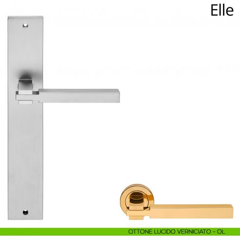 Maniglia con placca per porta Elle Linea Calì  - ottone lucido verniciato - placca cieca