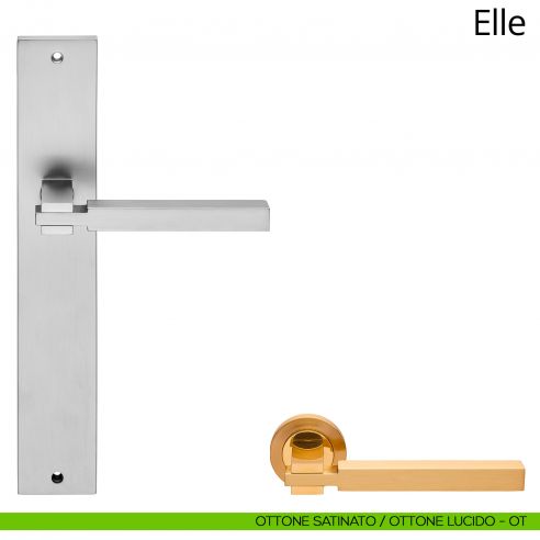 Maniglia con placca per porta Elle Linea Calì  - ottone satinato + ottone lucido - placca cieca