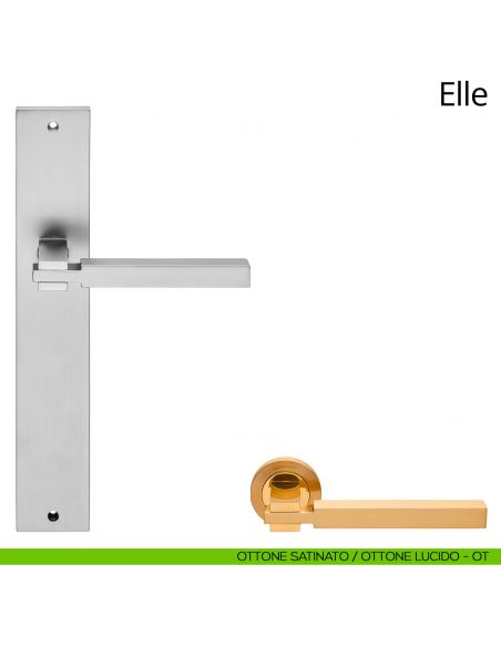 Maniglia con placca per porta Elle Linea Calì  - ottone satinato + ottone lucido - placca cieca
