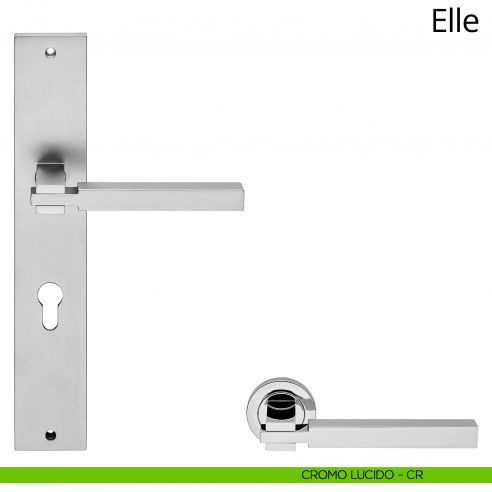 Maniglia con placca per porta Elle Linea Calì  - cromo lucido - foro yale