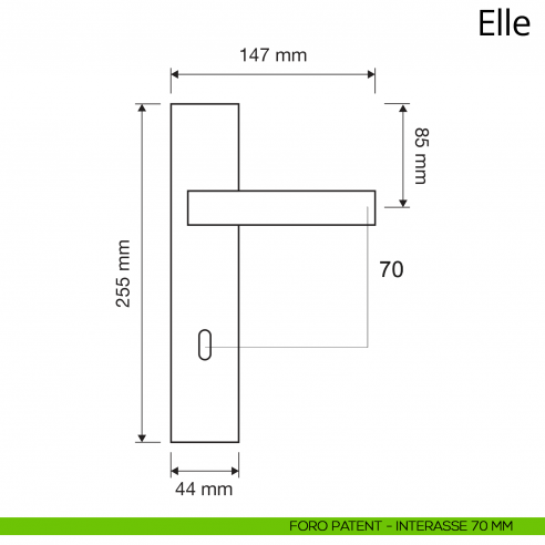 Maniglia con placca per porta Elle Linea Calì placca foro patent interasse 70 mm