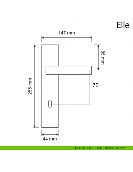 Maniglia con placca per porta Elle Linea Calì placca foro patent interasse 70 mm