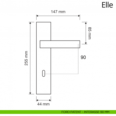 Maniglia con placca per porta Elle Linea Calì placca foro patent interasse 90 mm