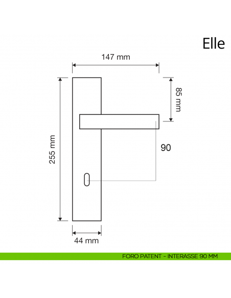 Maniglia con placca per porta Elle Linea Calì placca foro patent interasse 90 mm