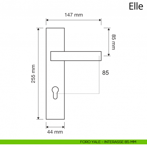 Maniglia con placca per porta Elle Linea Calì placca foro yale interasse 85 mm
