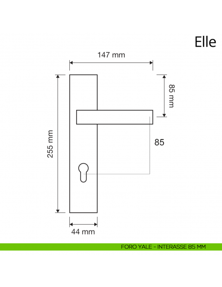 Maniglia con placca per porta Elle Linea Calì placca foro yale interasse 85 mm