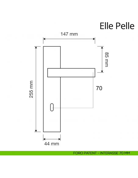 Maniglia con placca per porta Elle Pelle Linea Calì placca foro patent interasse 70 mm