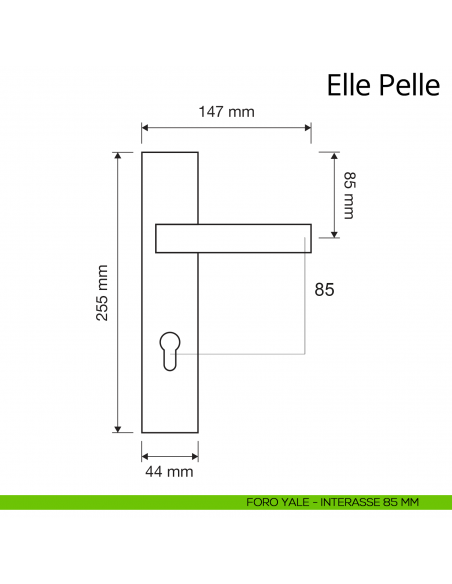 Maniglia con placca per porta Elle Pelle Linea Calì placca foro yale interasse 85 mm