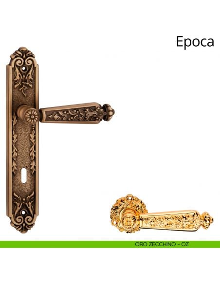 Maniglia con placca per porta Epoca Linea Calì - oro zecchino - foro patent